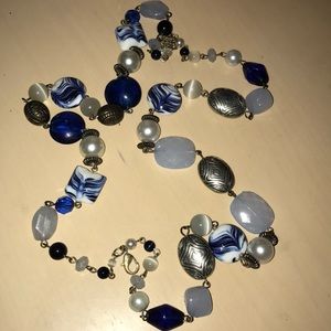 Very long fun blue necklace